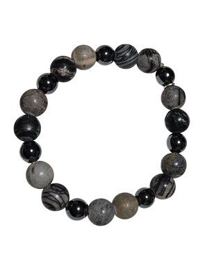 Natural Stone Beaded Bracelet Black Gray Tones Classic Minimalist Jewelry Women